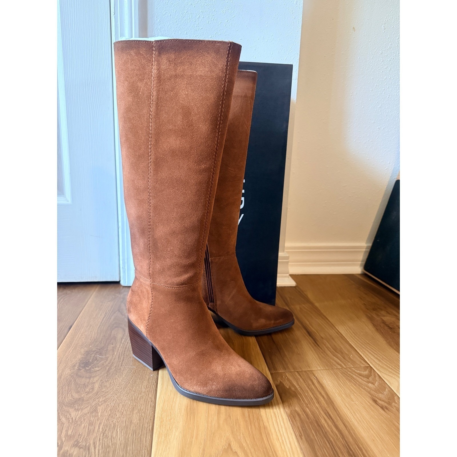 Naturalizer Fae Saddle Tan Suede Knee High Block Heel Boots Womens 6